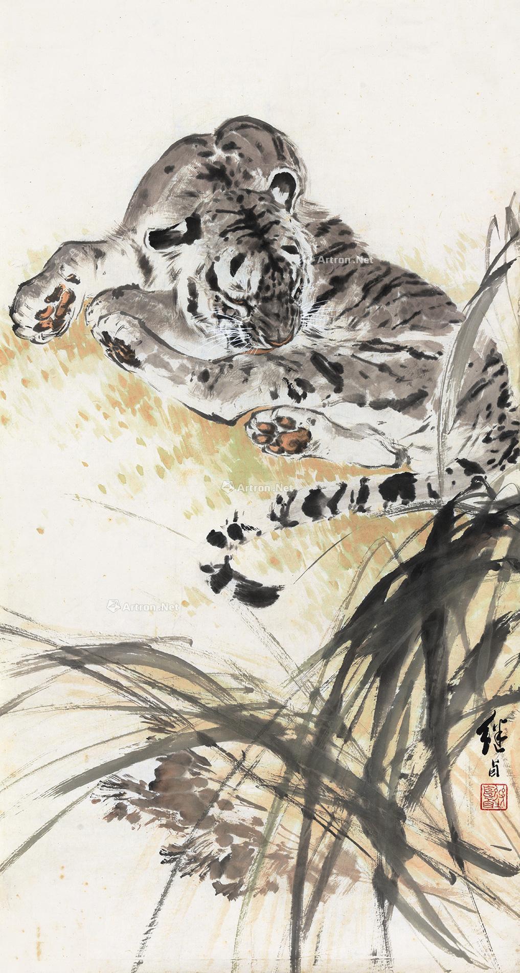 0091 白虎 镜心 设色纸本