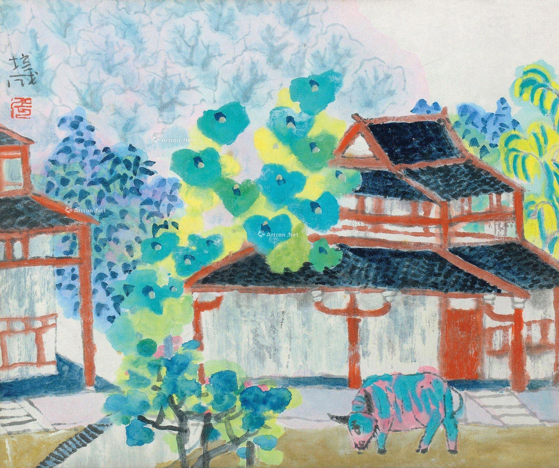 【1998年作 小院 彩墨68纸本】拍卖品_图片_价格_鉴赏_绘画_雅昌