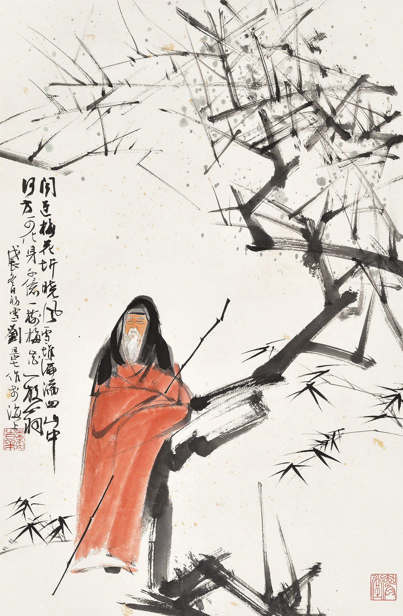 0682 1988年作 放翁诗意图 立轴 设色纸本