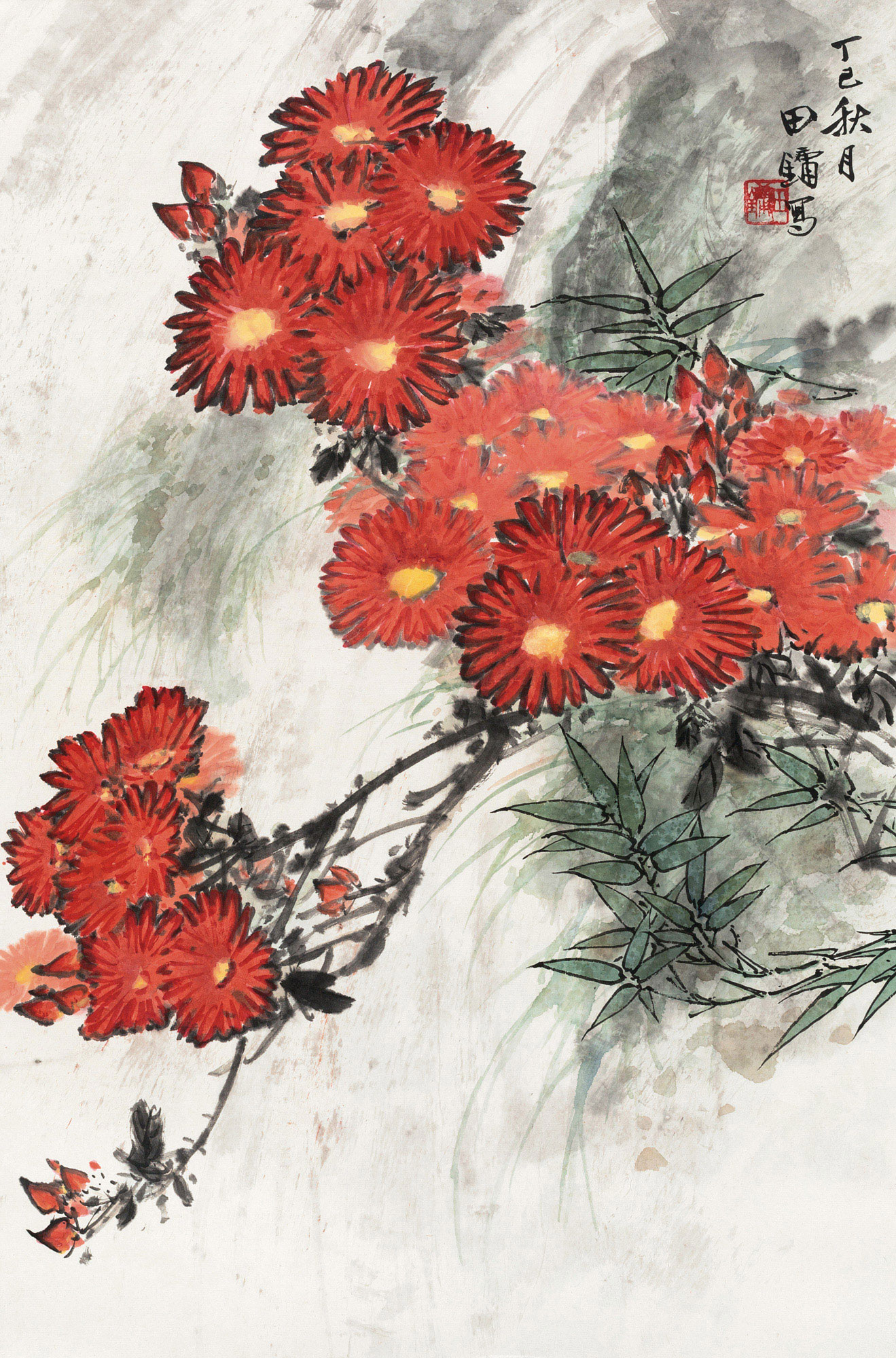 0262 丁巳(1977年)作 雏菊图 立轴 纸本