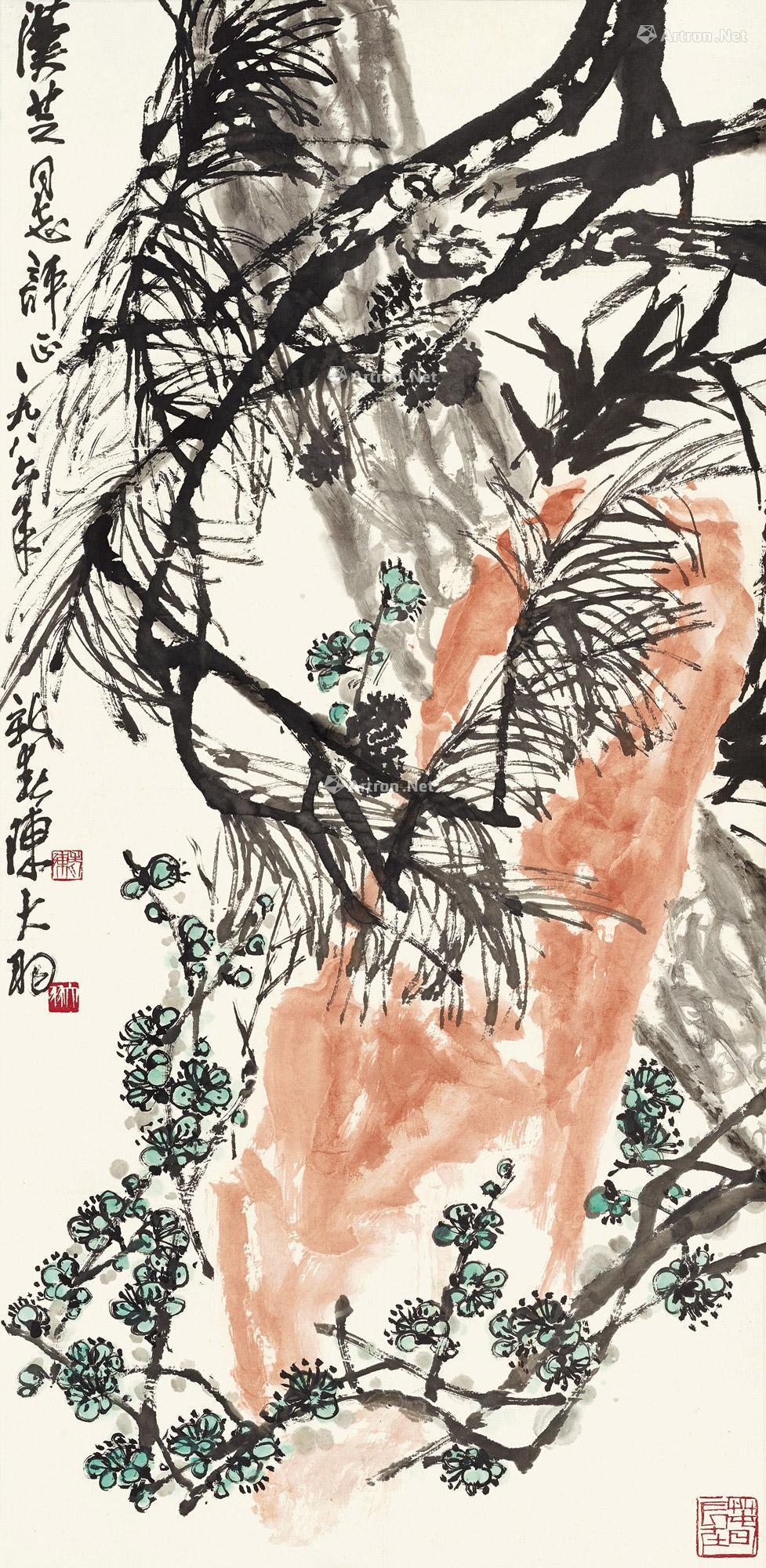 0083 三友图 立轴 设色纸本