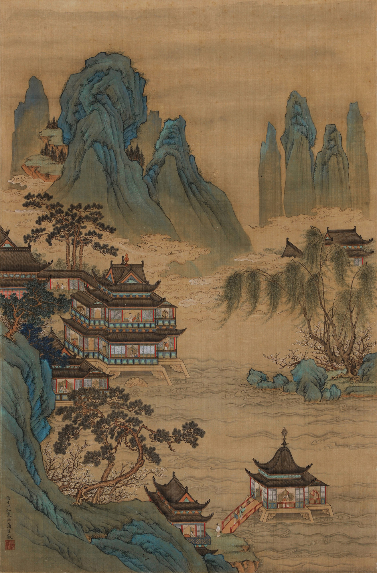 【仙台楼阁 立轴 设色绢本】拍卖品_图片_价格_鉴赏_绘画_雅昌艺术品