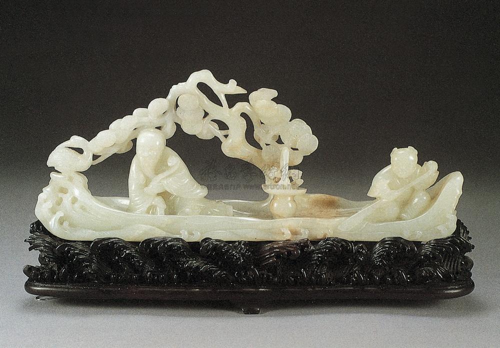 0801 明晚期 玉仙人乘槎摆件 (紫檀座)