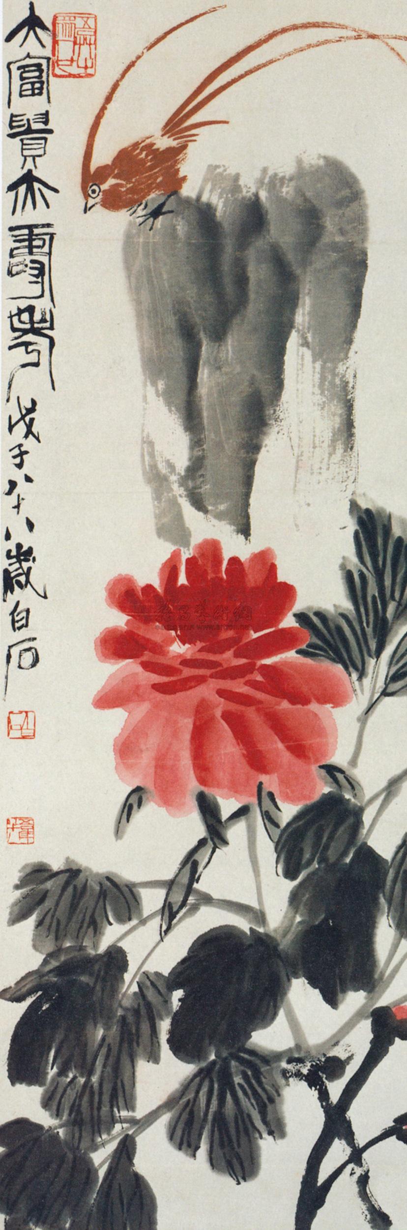 192 近现代 牡丹绶带 轴