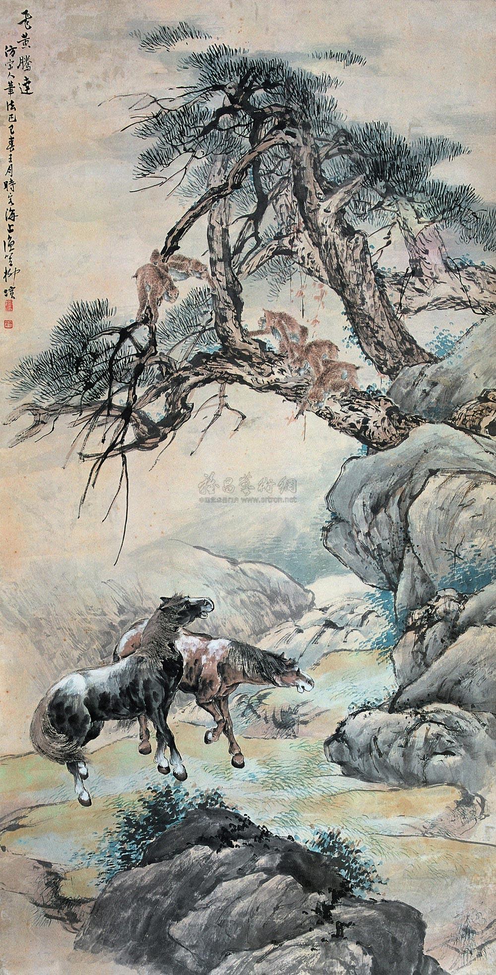 0182 1929年作 飞黄腾达 立轴 设色纸本