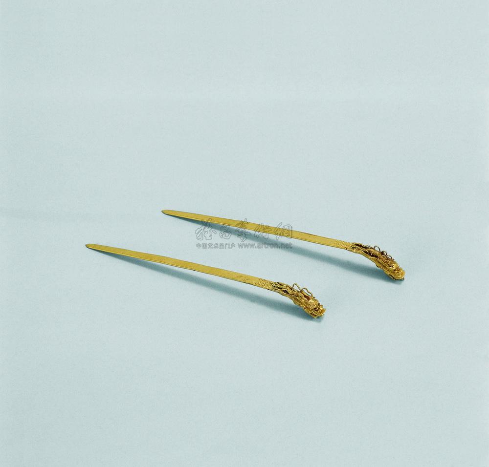 0902 清 龙首金发簪 (一对)