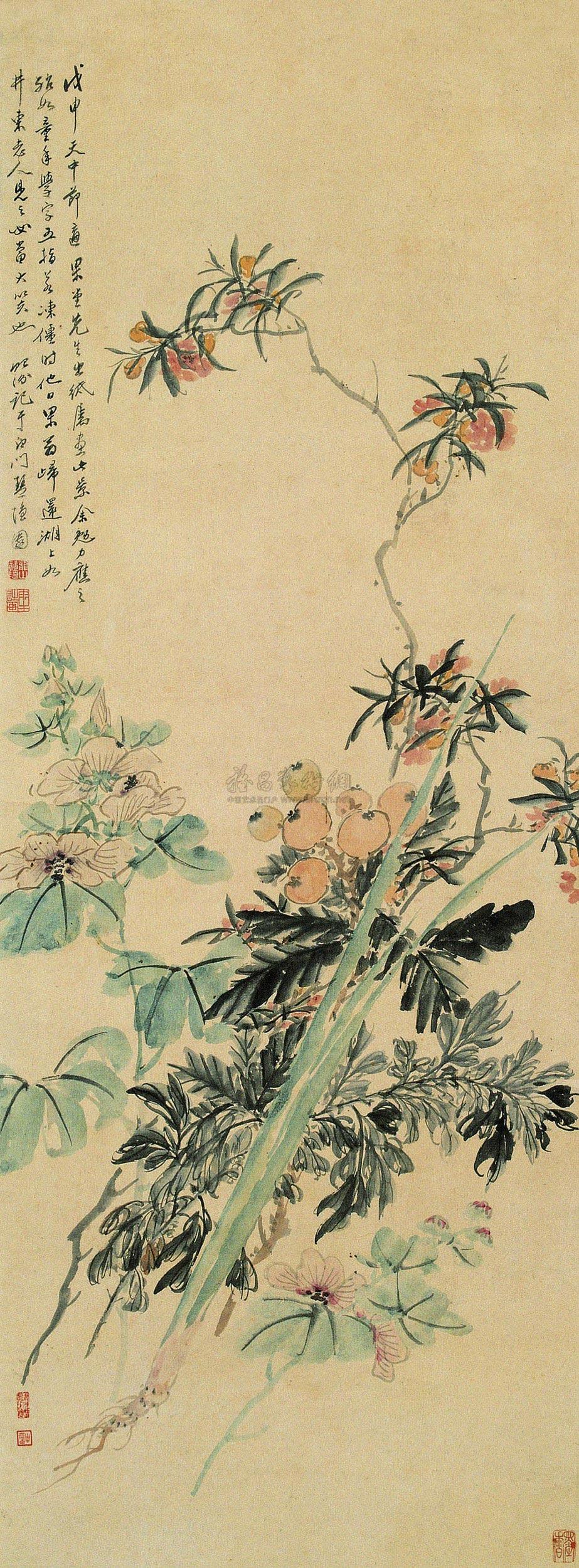 946 1848年作 天中五瑞 镜心 设色纸本