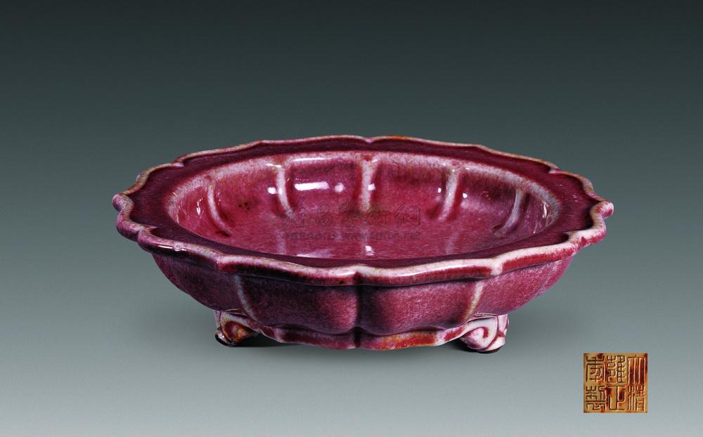 仿宋钧窑三足棱口水仙花盆】拍卖品_图片_价格_鉴赏_清代单色釉瓷器