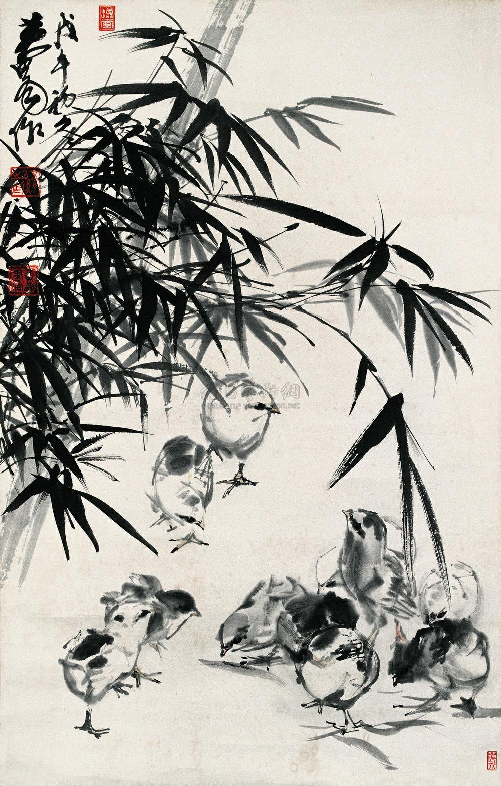 1173 1978年作 竹鸡 立轴 设色纸本