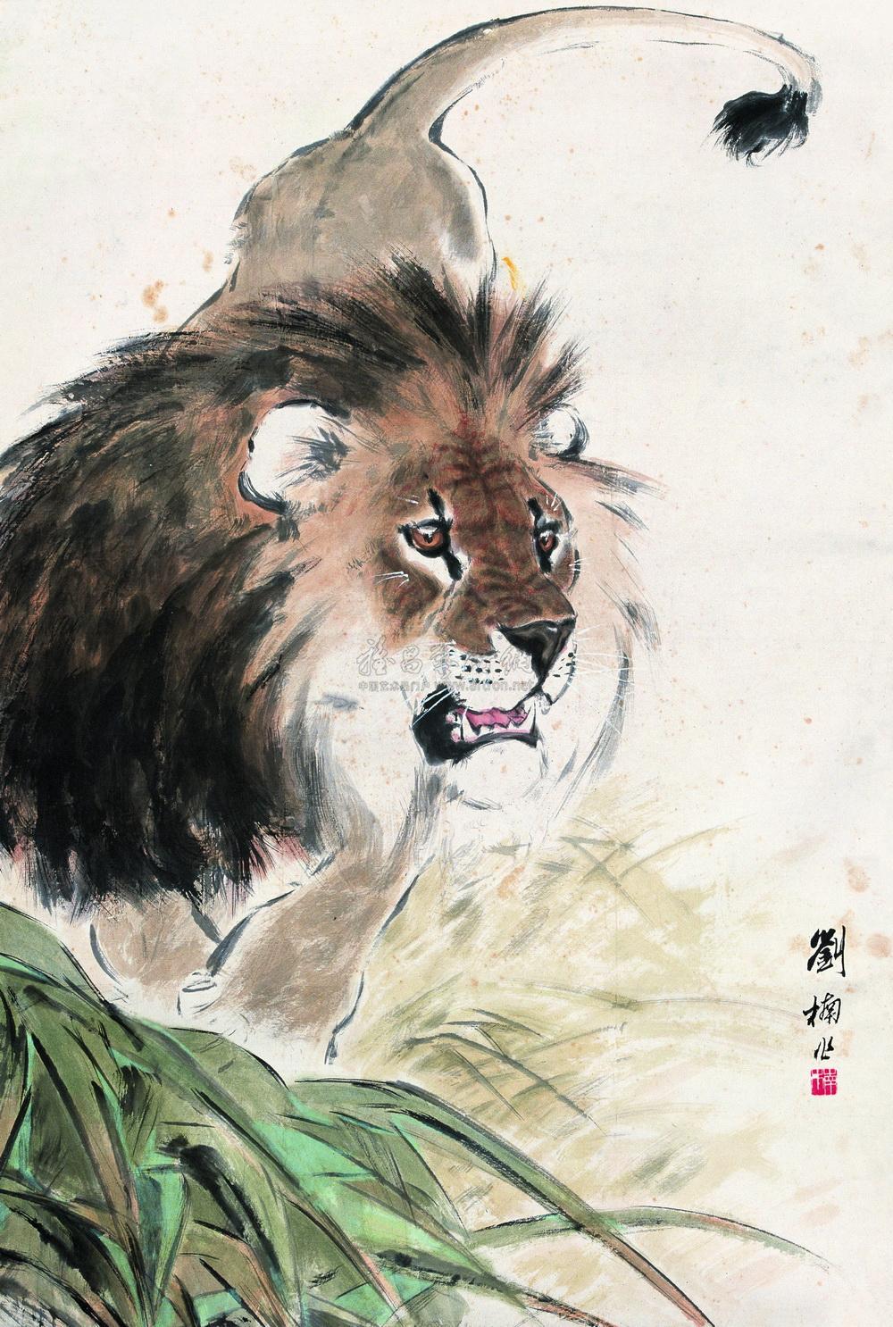 0898 雄狮图 立轴 设色纸本