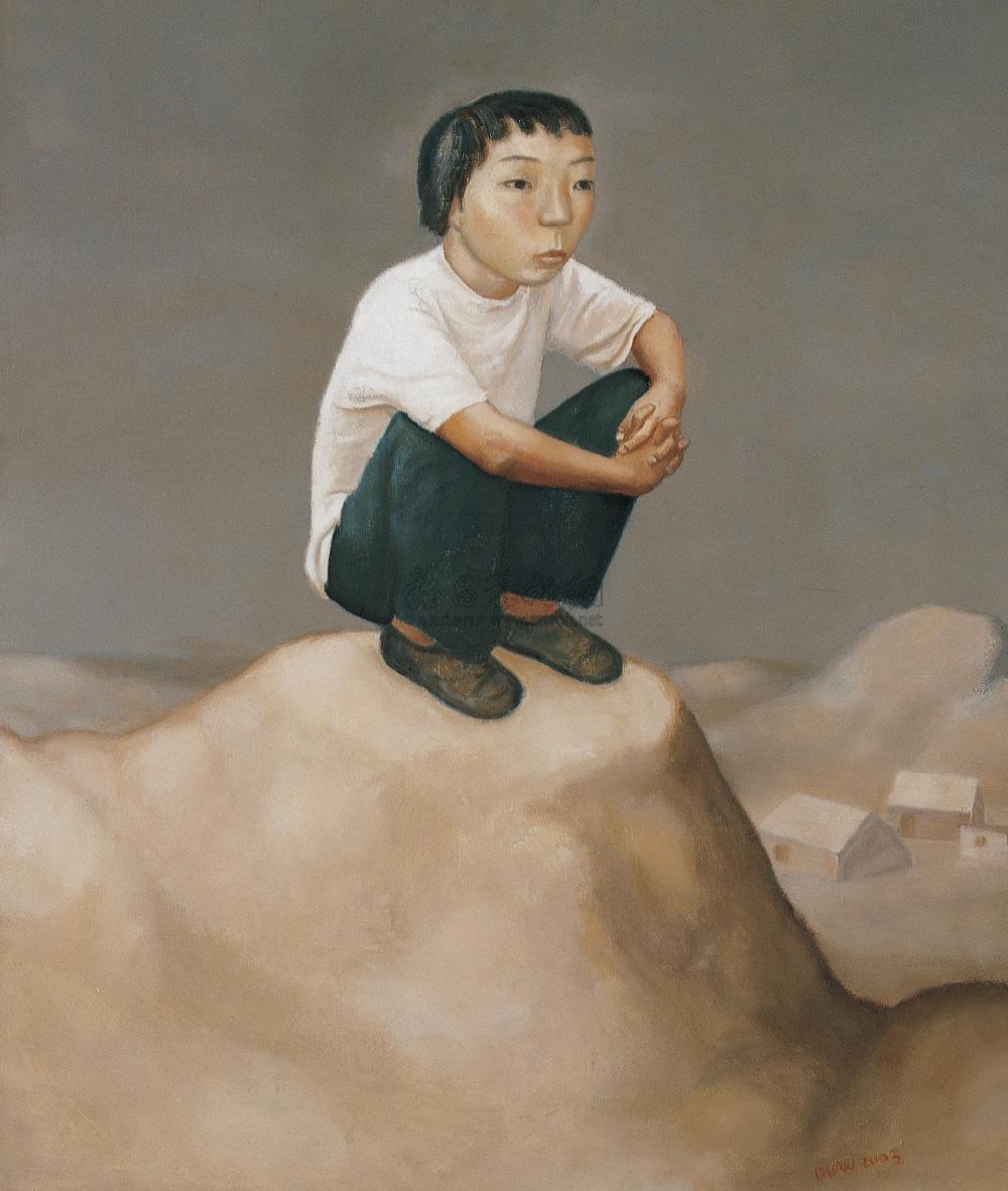 0578 2003年作 蹲着的男孩 布上油画