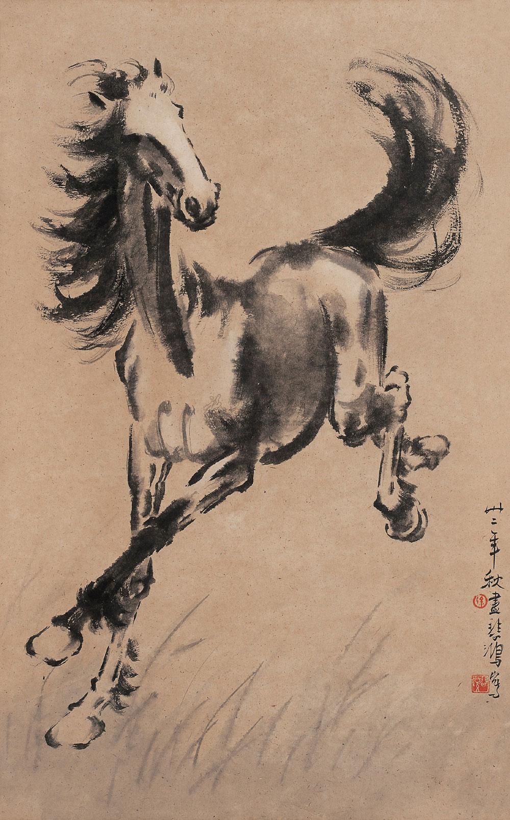 0195 1943年作 奔马图 镜心 水墨纸本