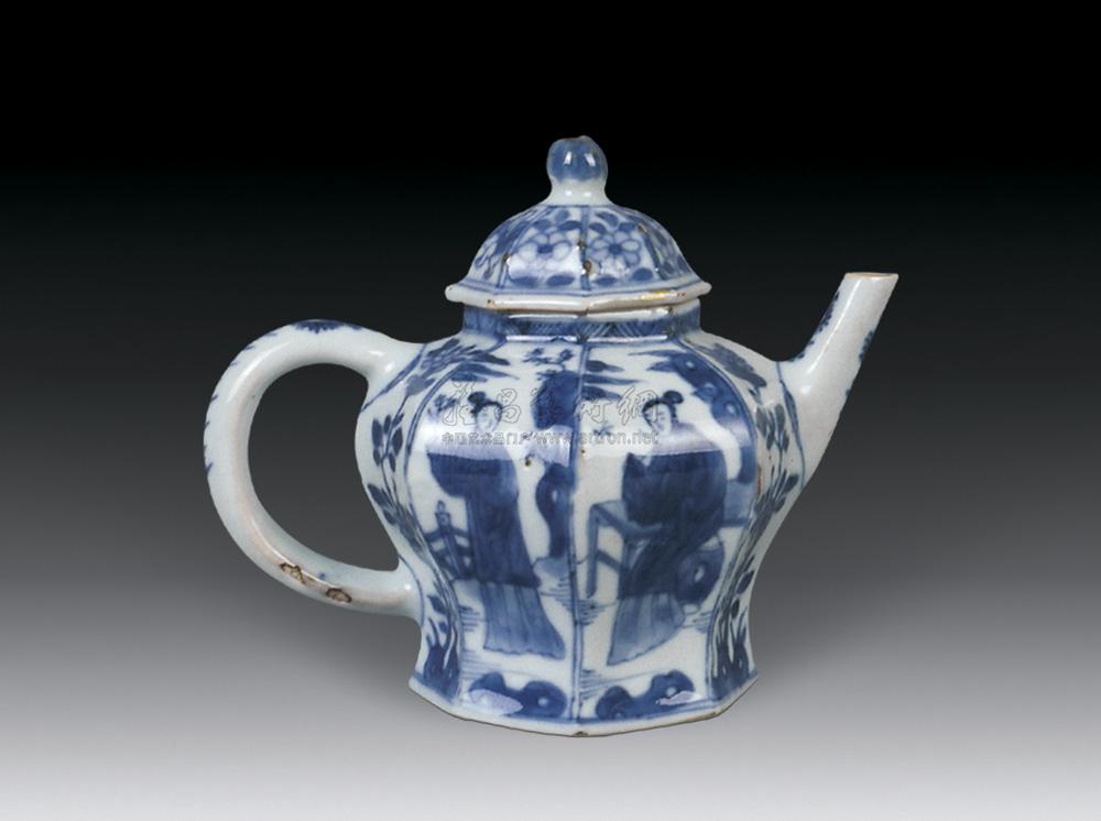 【清康熙 青花仕女八角茶壶】拍卖品_图片_价格_鉴赏_清代青花瓷器