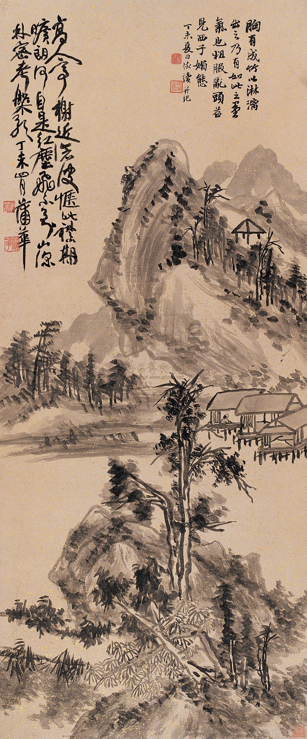 0600 1907年作 溪山幽居 镜心 水墨笺本