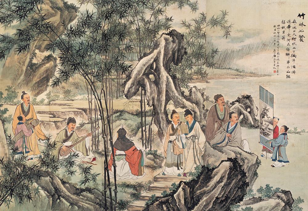 0701 竹林七贤图 通景屏 设色绢本