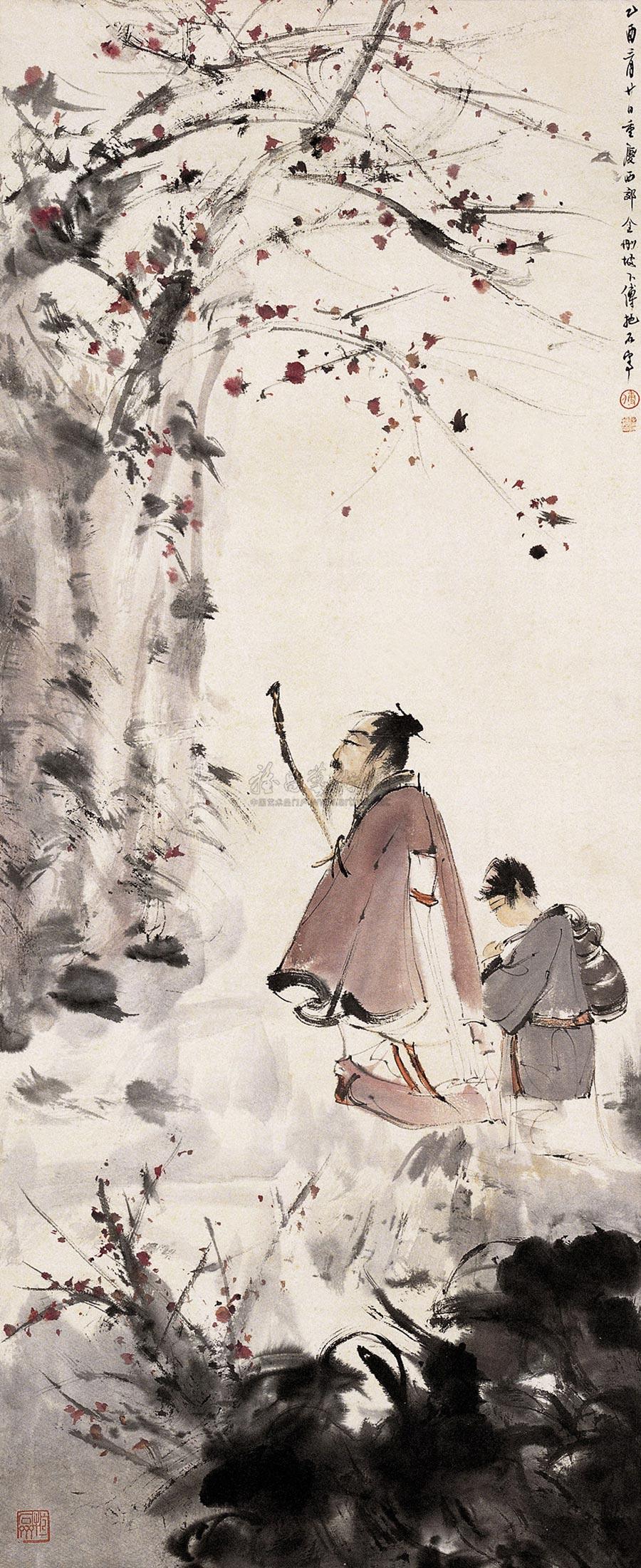 0147 1945年作 探梅图 立轴 设色纸本