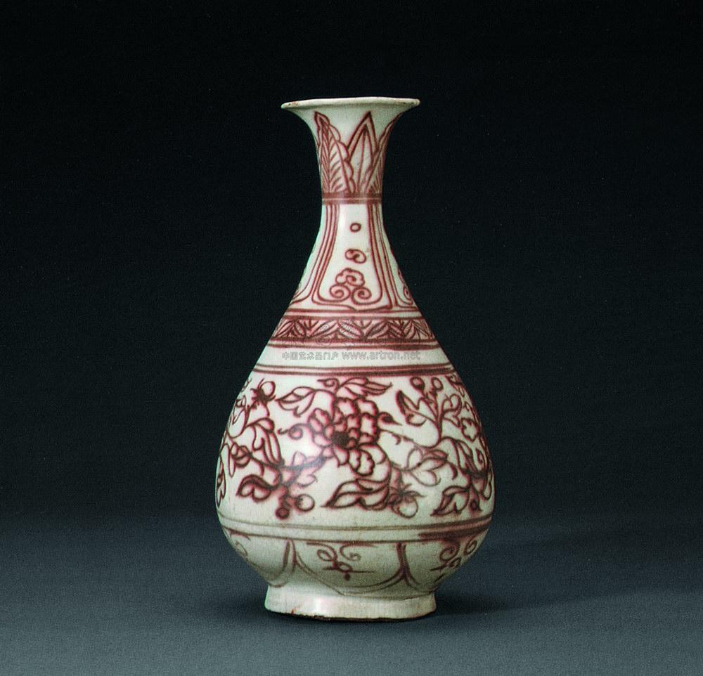 【元 釉里红缠枝牡丹纹玉壶春瓶】拍卖品_图片_价格_鉴赏_元代以前