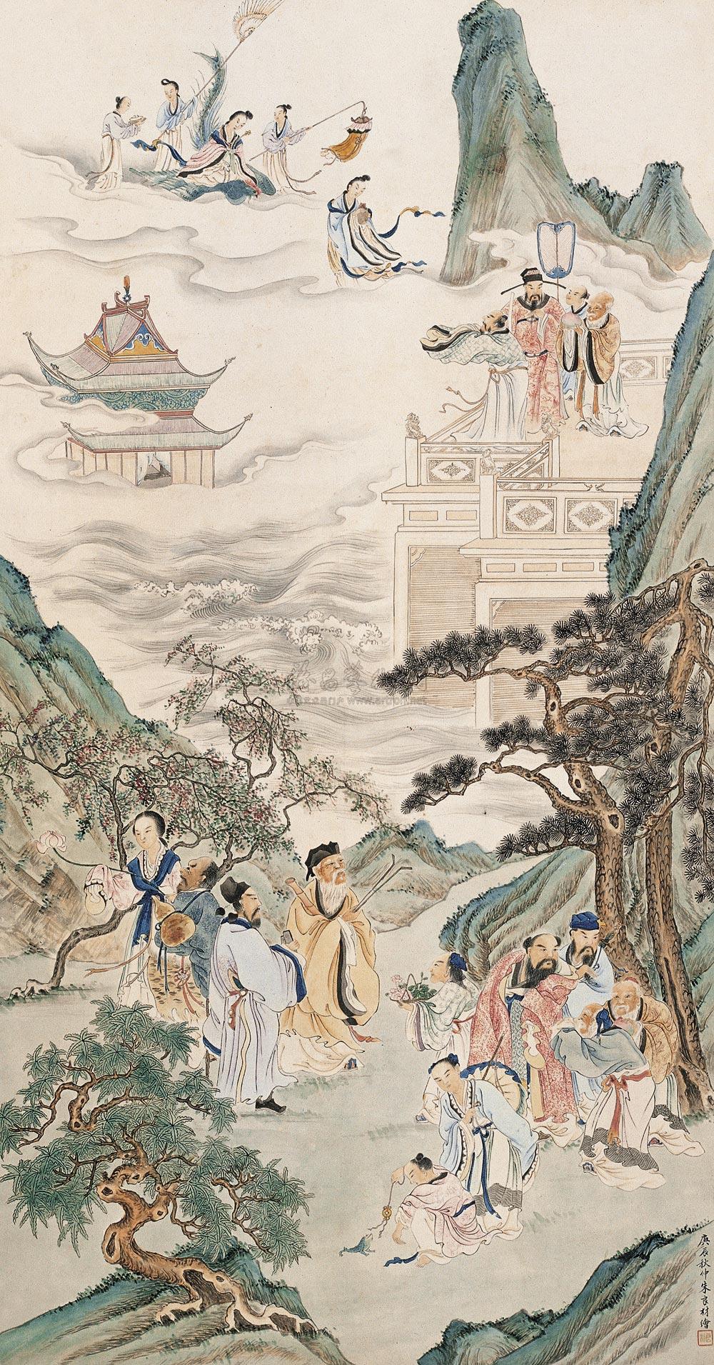 0329 1940年作 群仙祝寿图 立轴 设色纸本