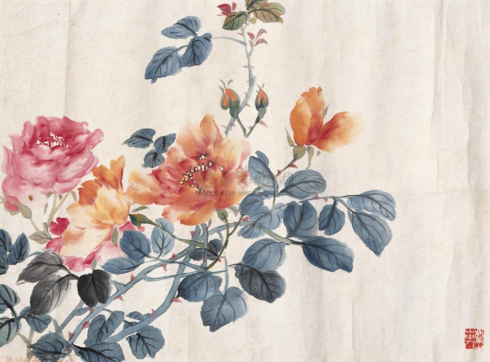 0088 月季花 镜心 设色纸本