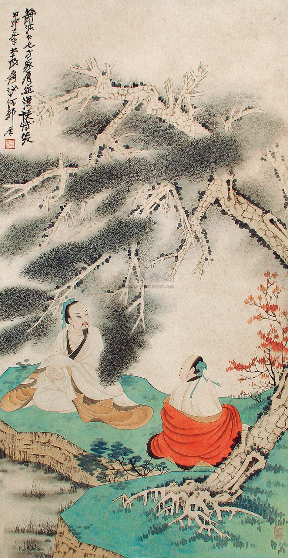0292 松下论道图 立轴 设色纸本