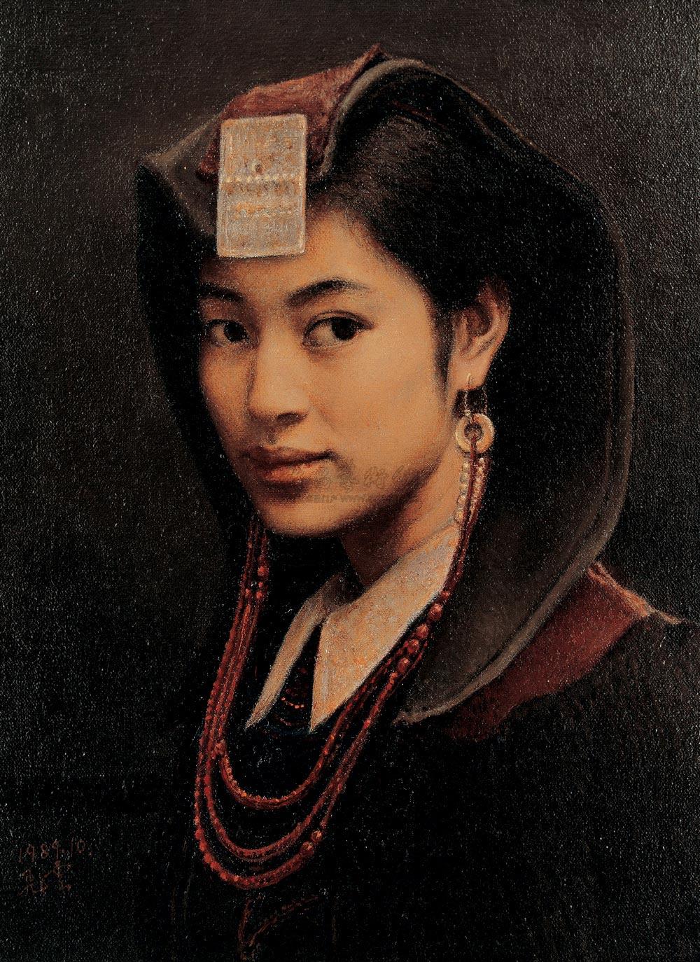 【1989年作 彝族少女 布上 油彩】拍卖品_图片_价格_鉴赏_油画_雅昌