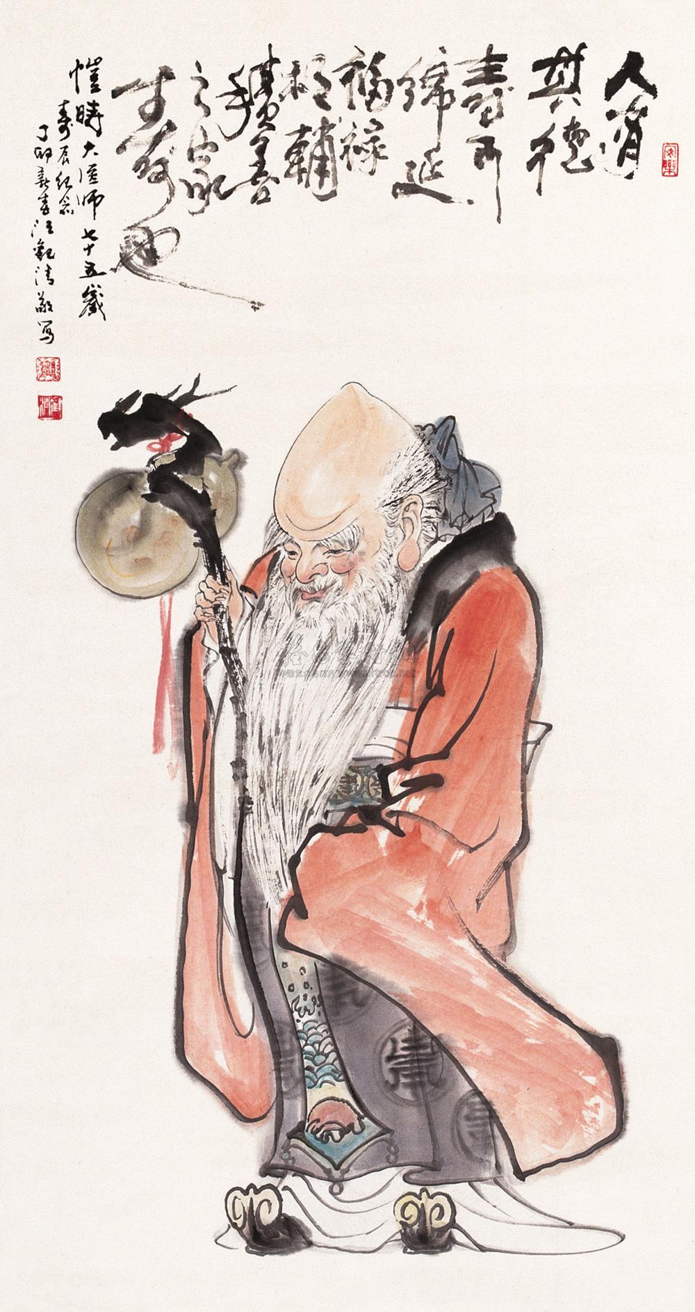 0482 1987年作 寿星图 立轴 设色纸本