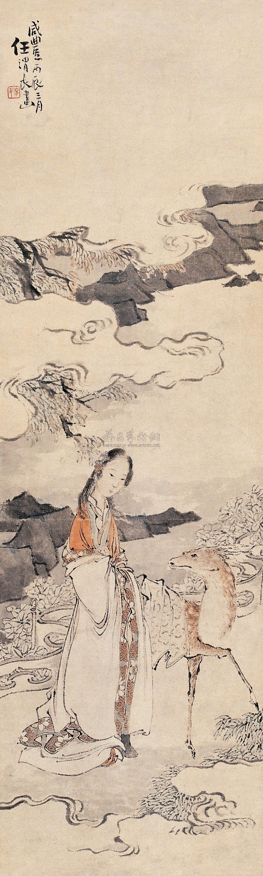 0053 丙辰(1856 仙鹿图 立轴 设色纸本