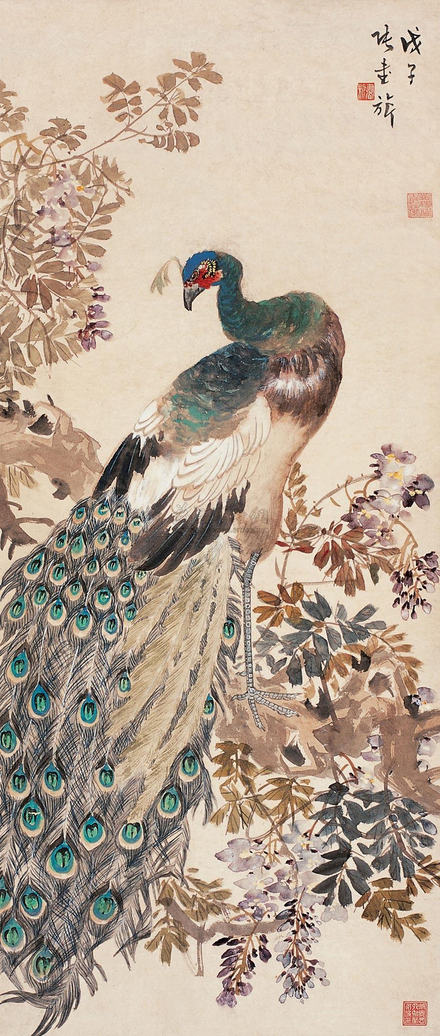 0479 1948年作 孔雀 立轴 设色纸本