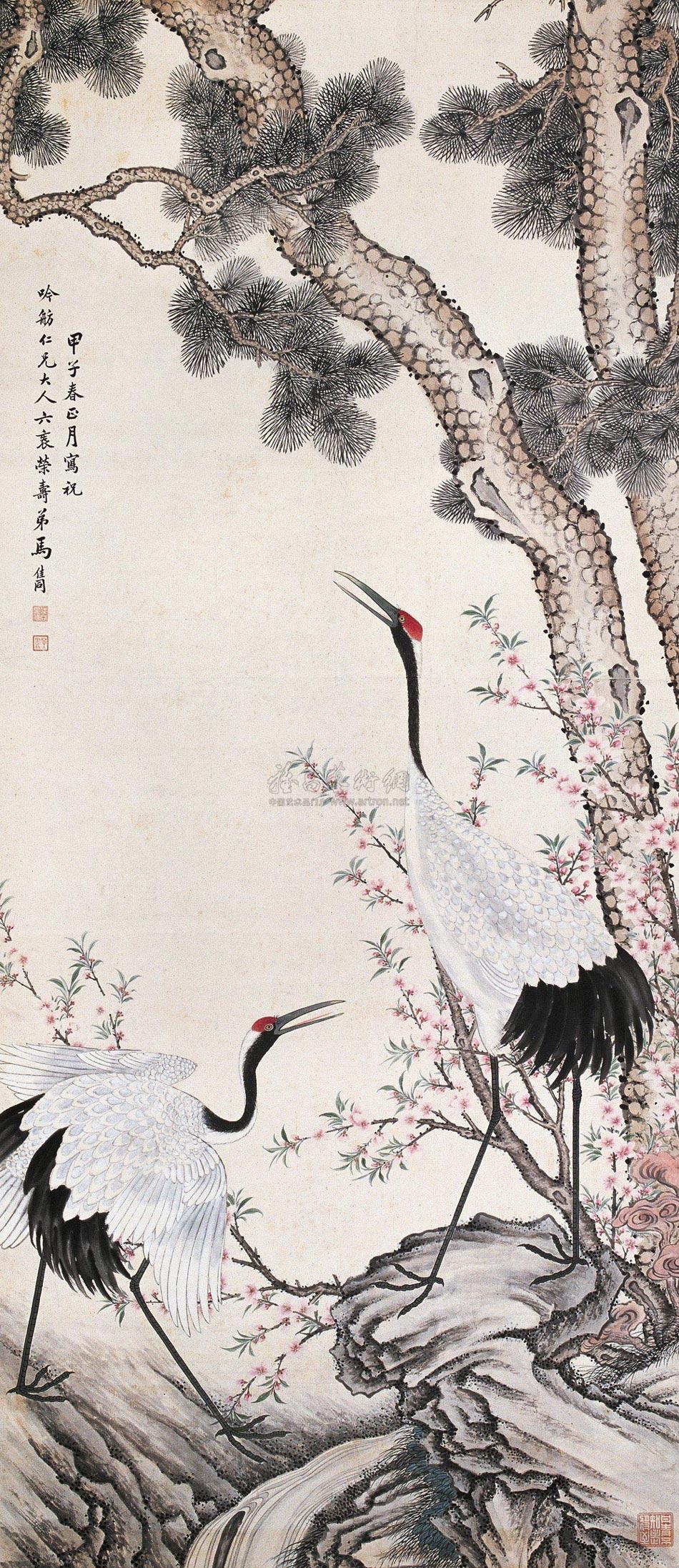 0602 松鹤延年 立轴 设色纸本