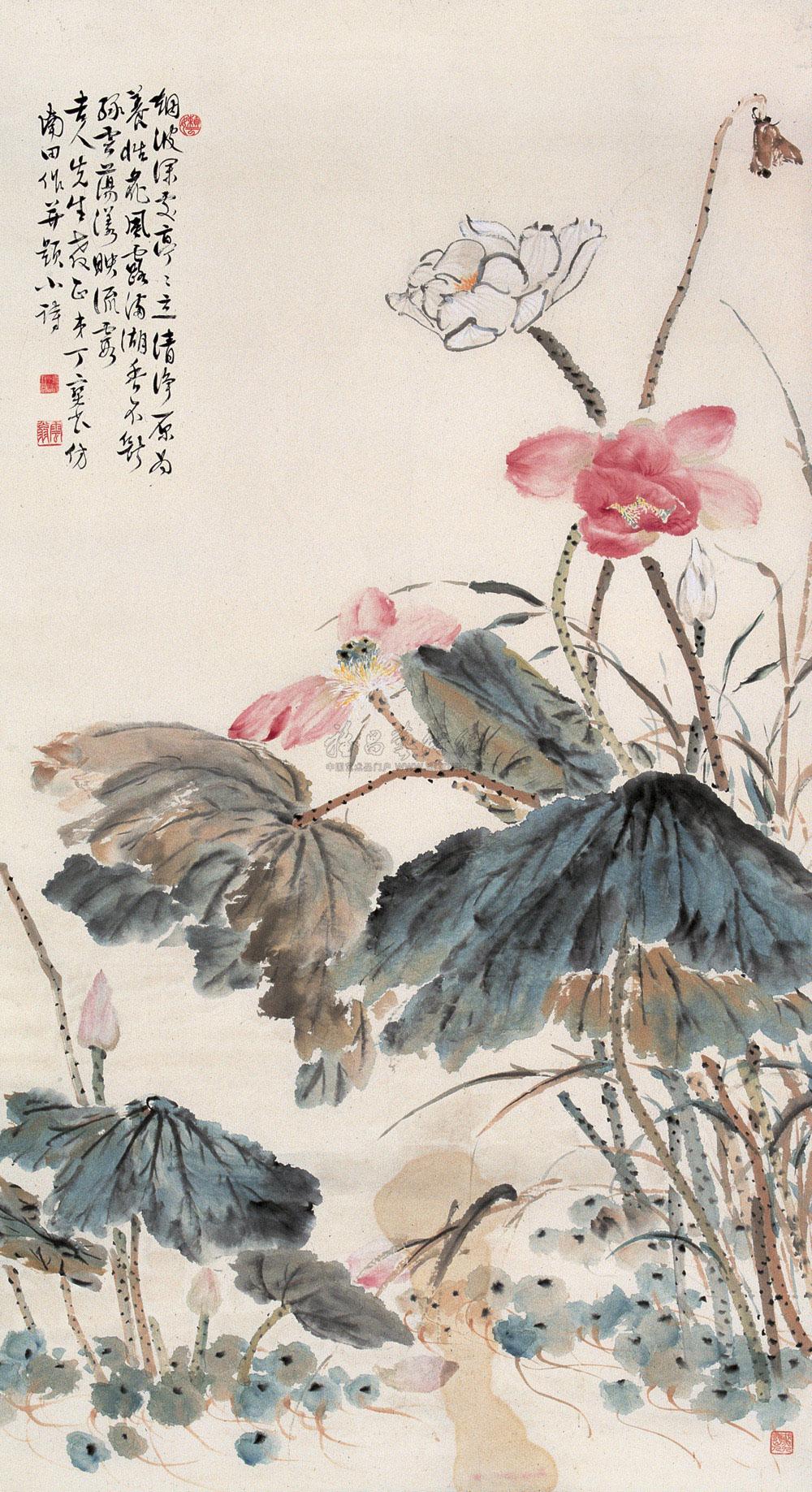 【荷塘清趣图 立轴 设色纸本】拍卖品_图片_价格_鉴赏_绘画_雅昌艺术