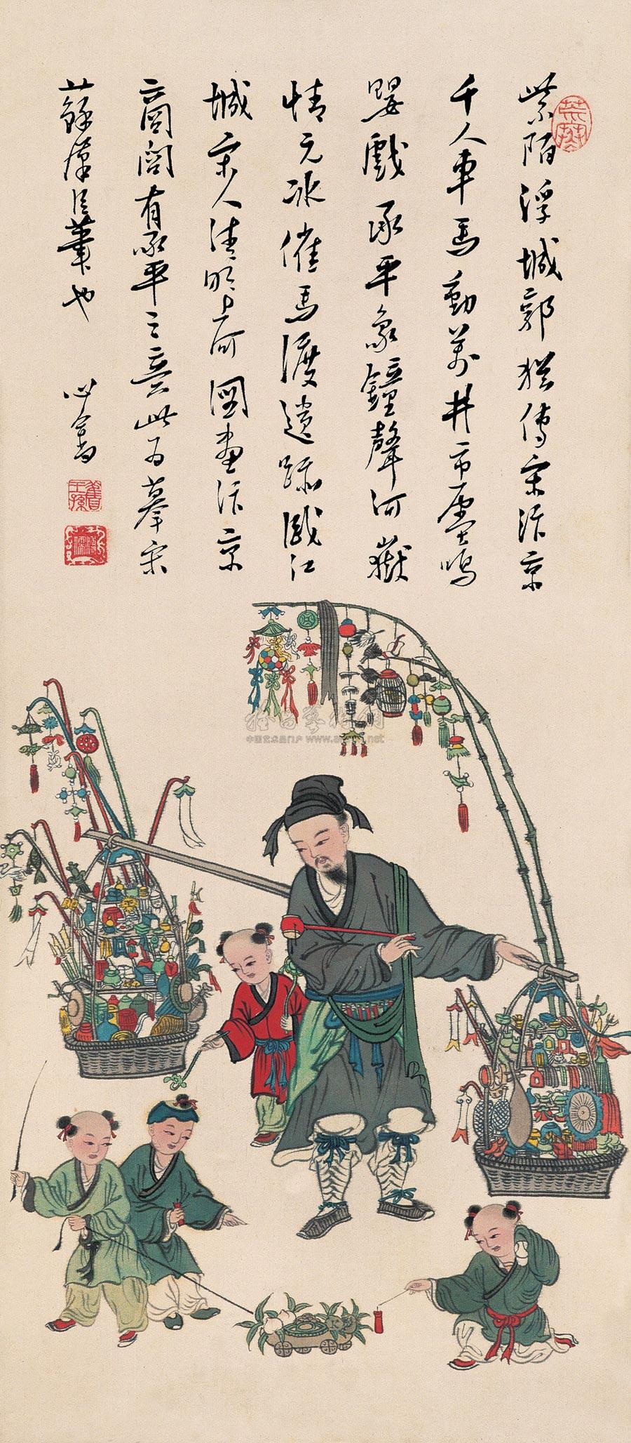 0708 货郎图 立轴 设色绢本