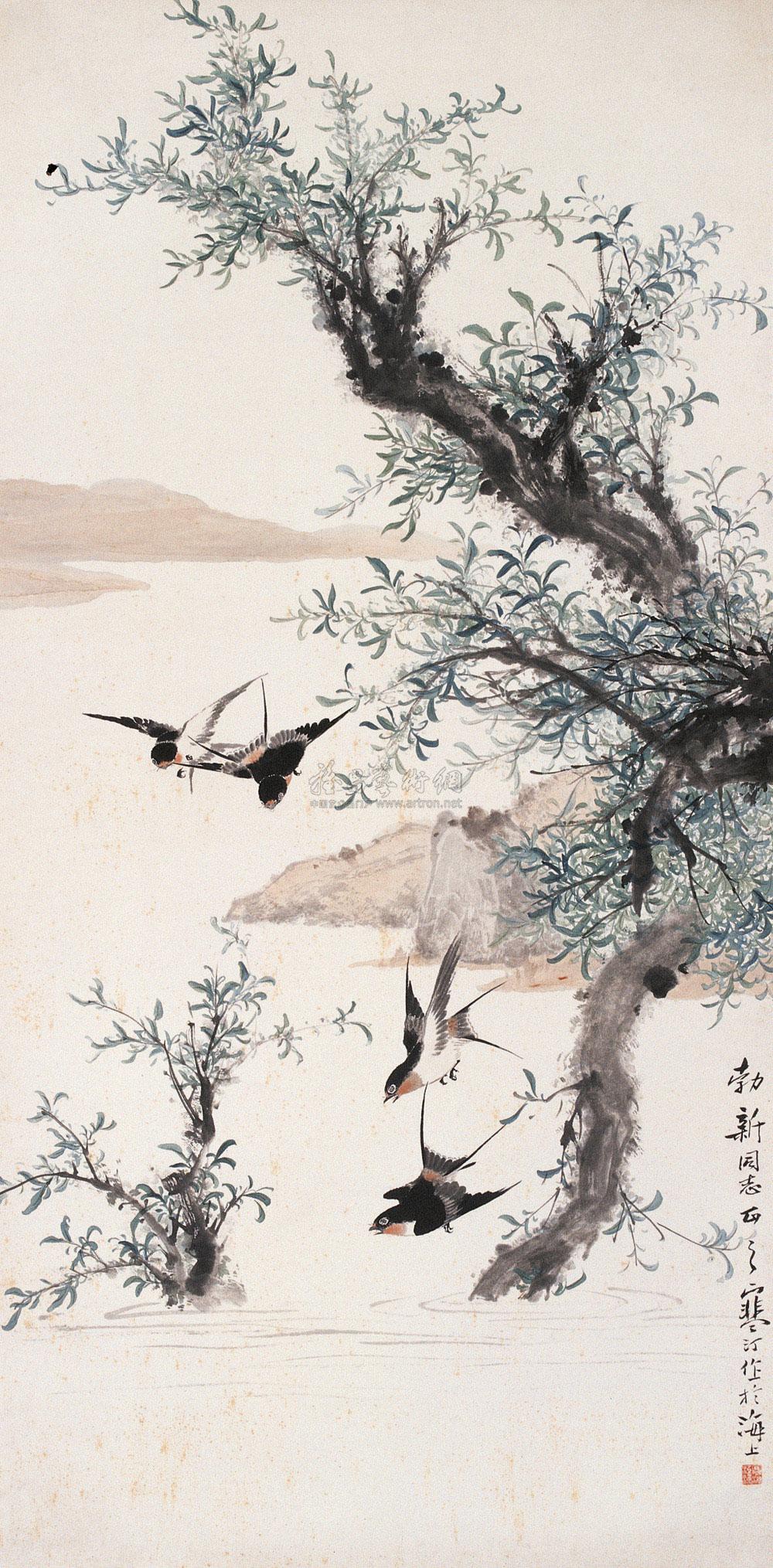 0189 柳燕双飞 立轴 设色纸本