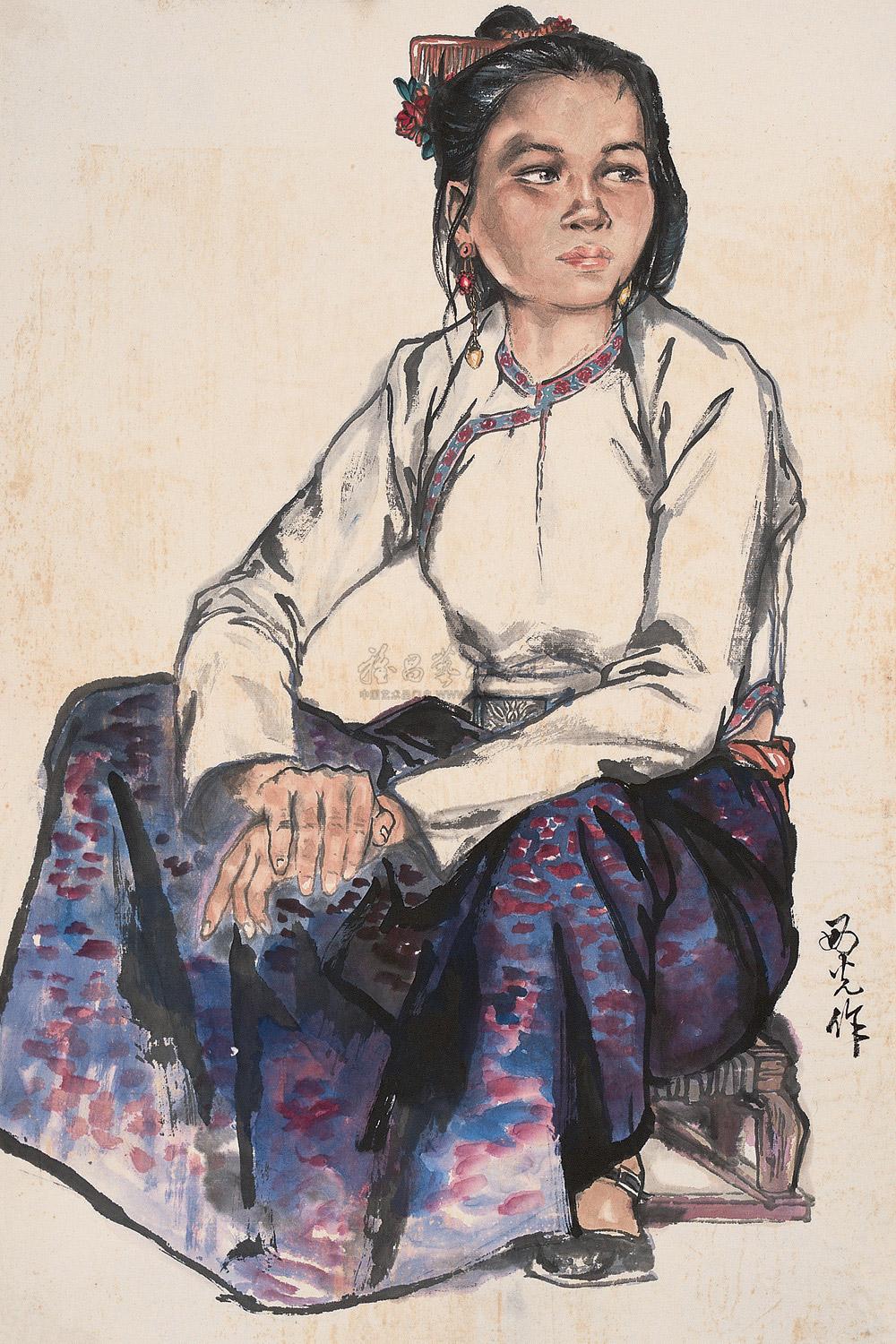0212 傣族少女 镜心 纸本