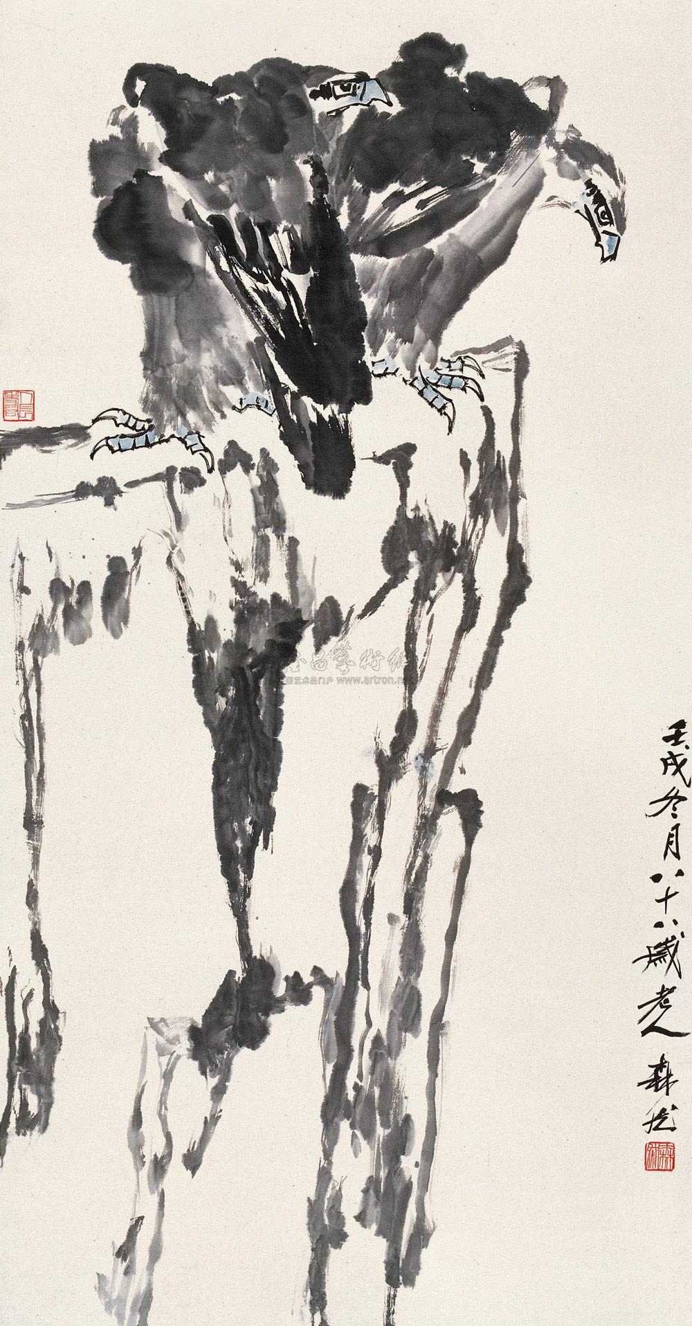 1039 壬戌(1982年作) 鹰石图 立轴 纸本