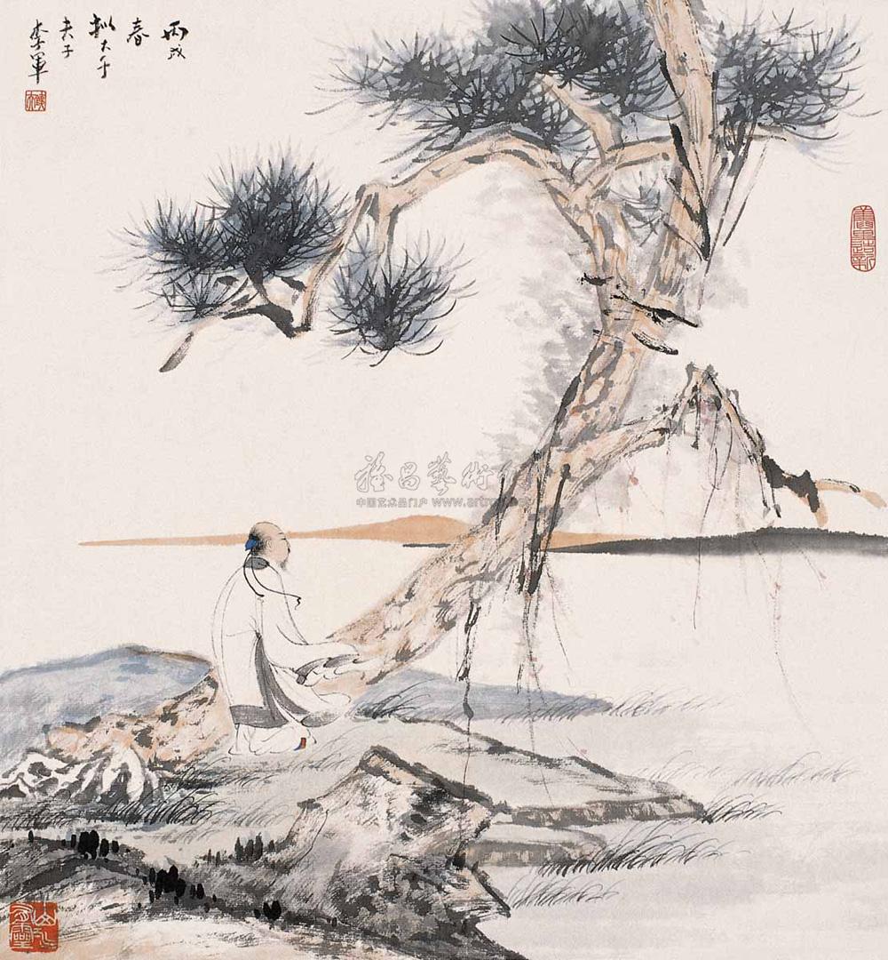0243 松下高士图 镜心 设色纸本