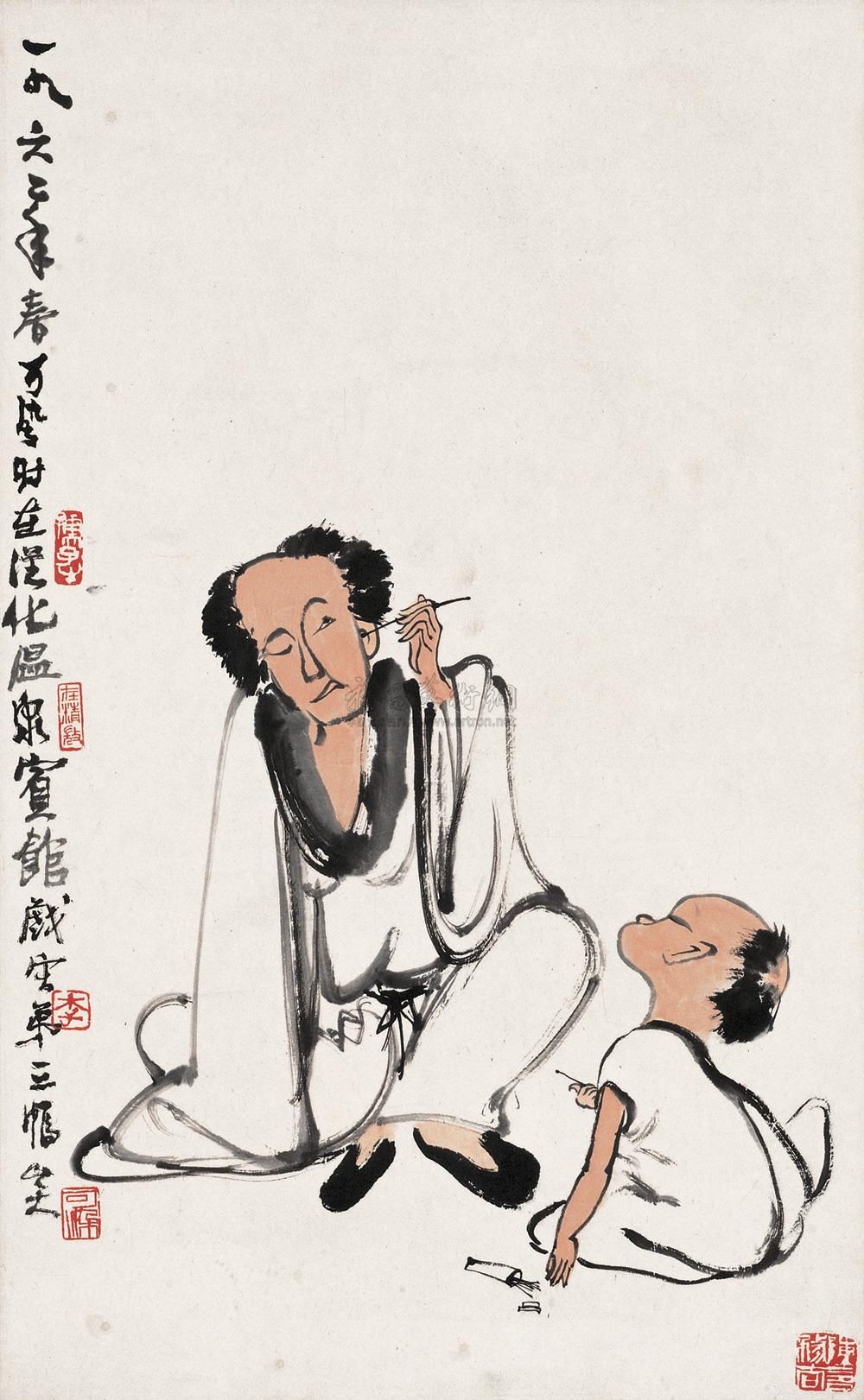 *0866 1962年作 挖耳图 镜心 设色纸本