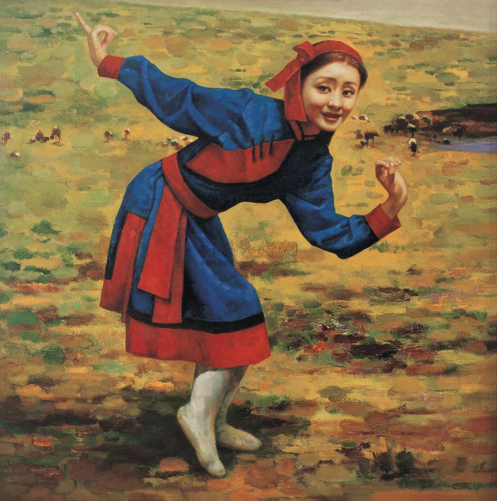 蒙古娃油画图片