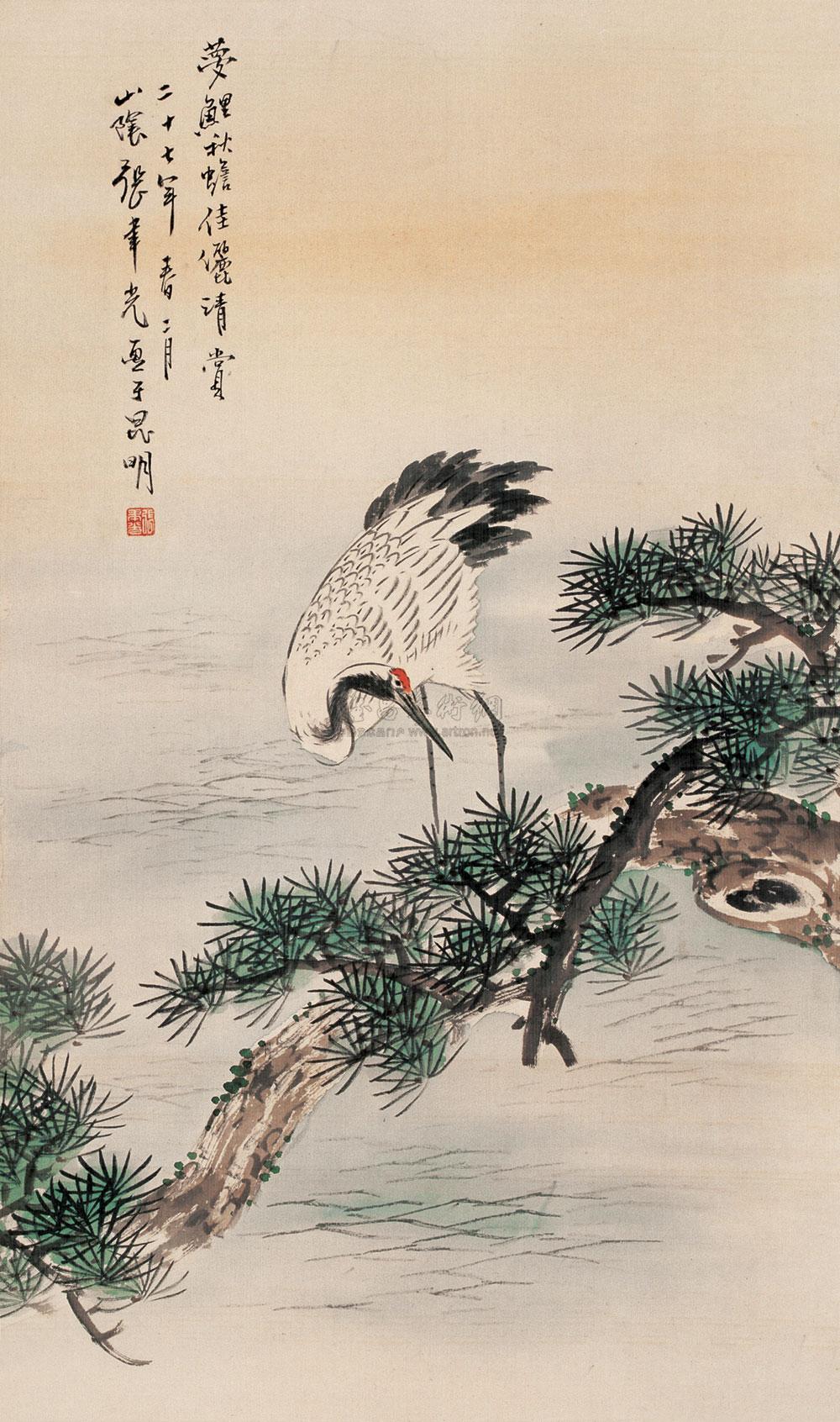 1647 松鹤图 立轴 设色绢本