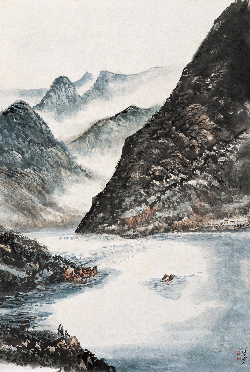 0112 峡江图 立轴 设色纸本