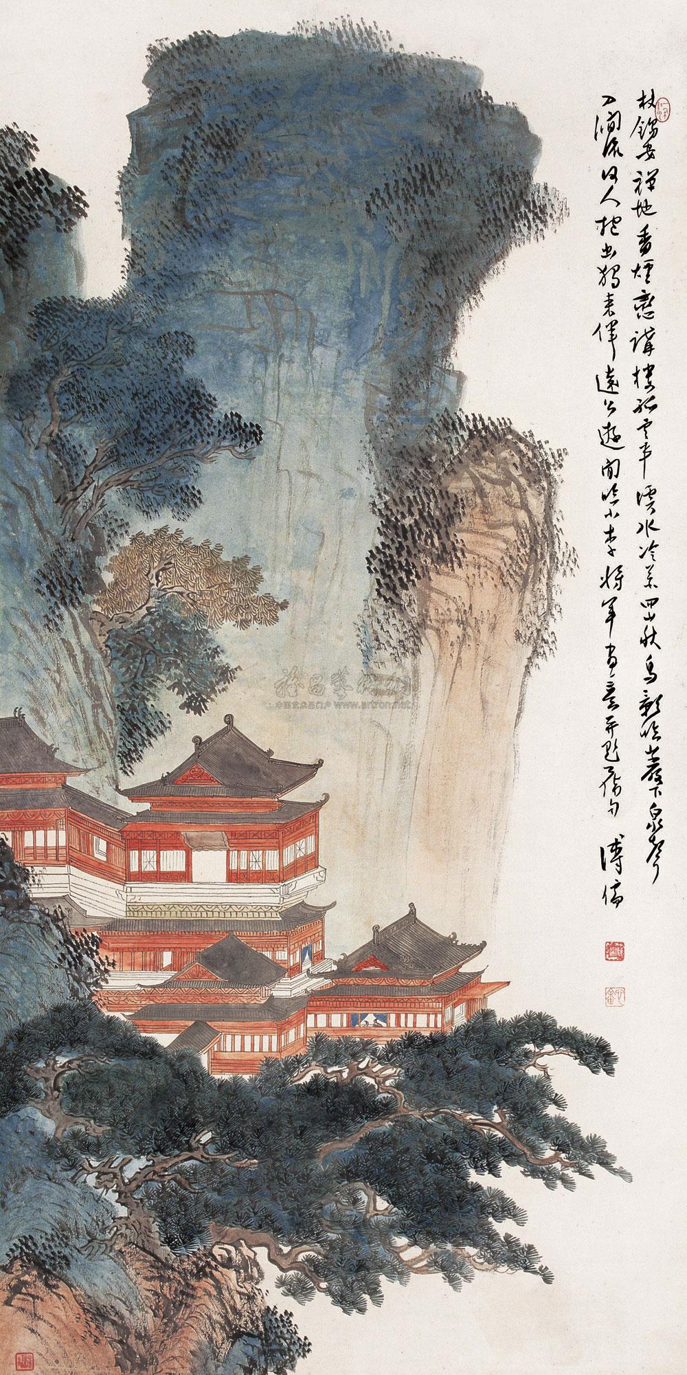 【楼阁图 立轴 设色纸本】拍卖品_图片_价格_鉴赏_绘画_雅昌艺术品