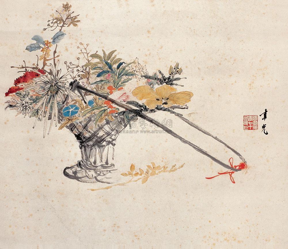 0022 花篮 立轴 设色纸本
