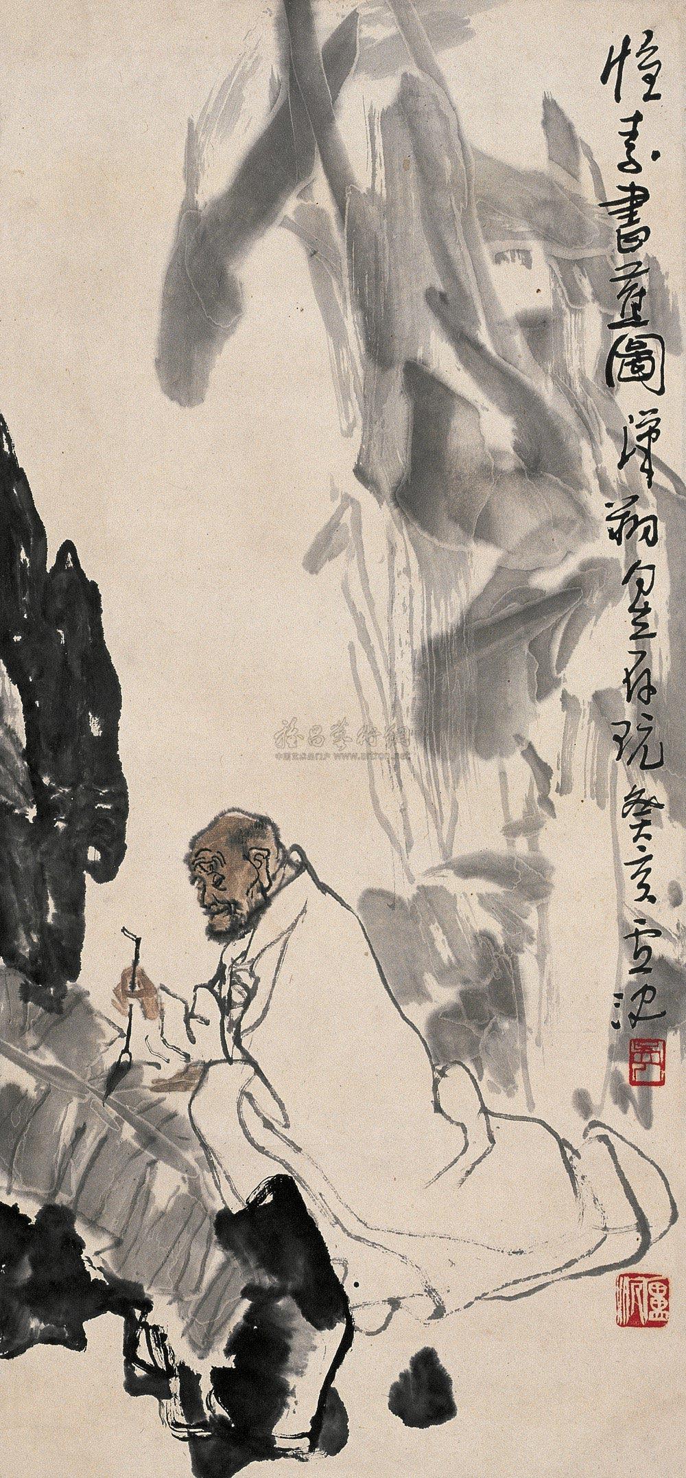 0511 1983年作 怀素书蕉图 立轴 设色纸本
