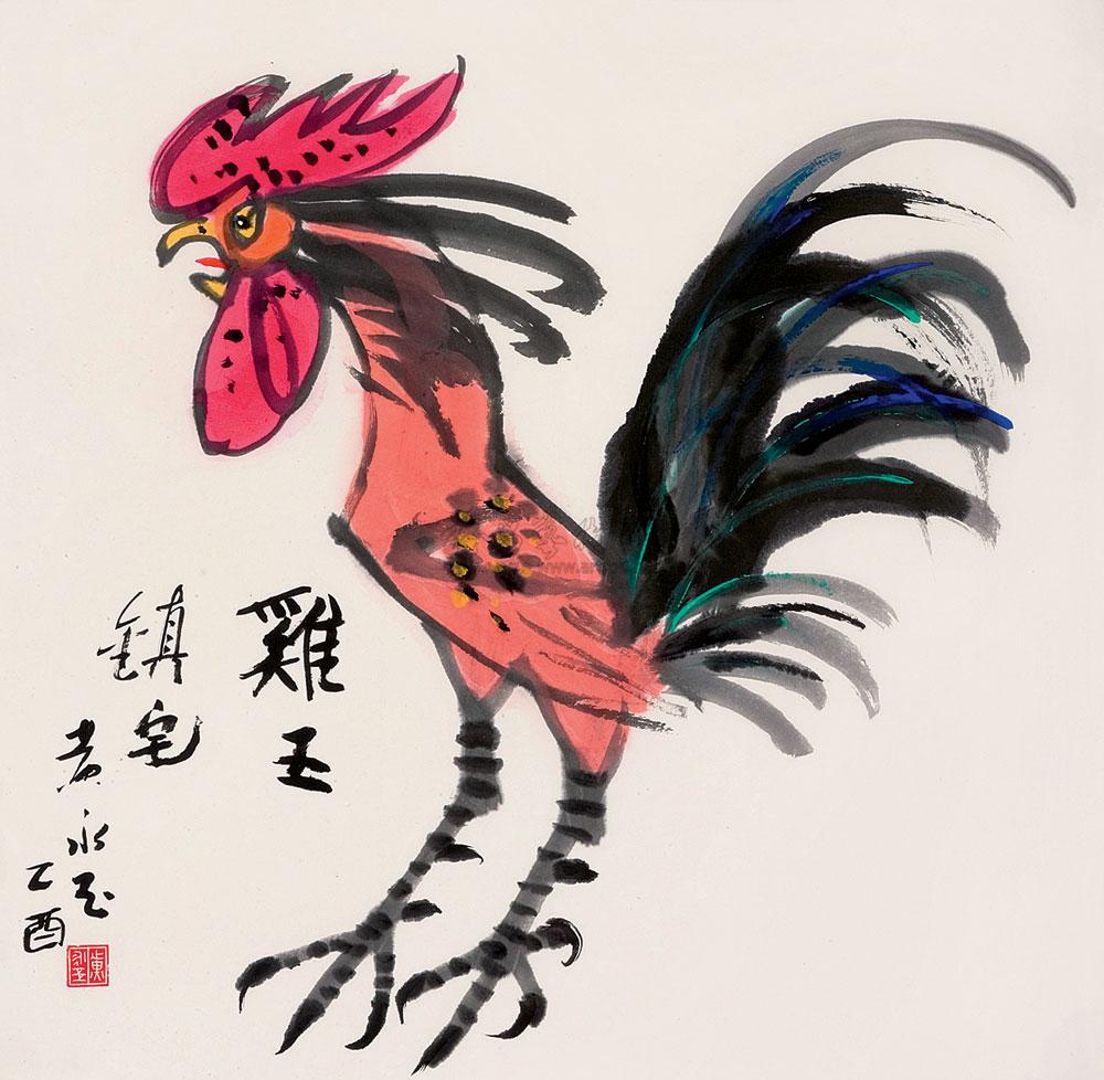 0455 2005年作 鸡王图 立轴 设色纸本