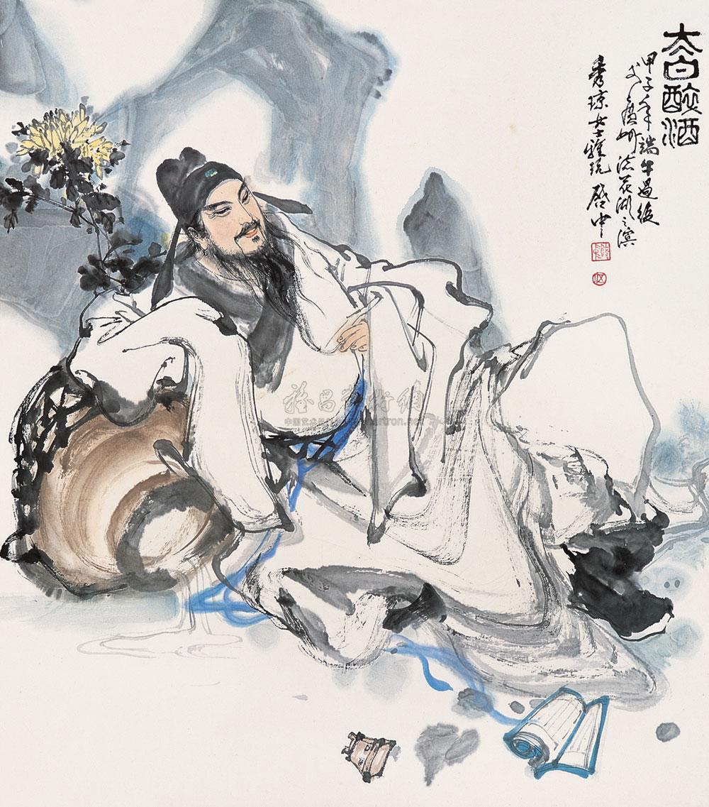 0055 太白醉酒 立轴 设色纸本