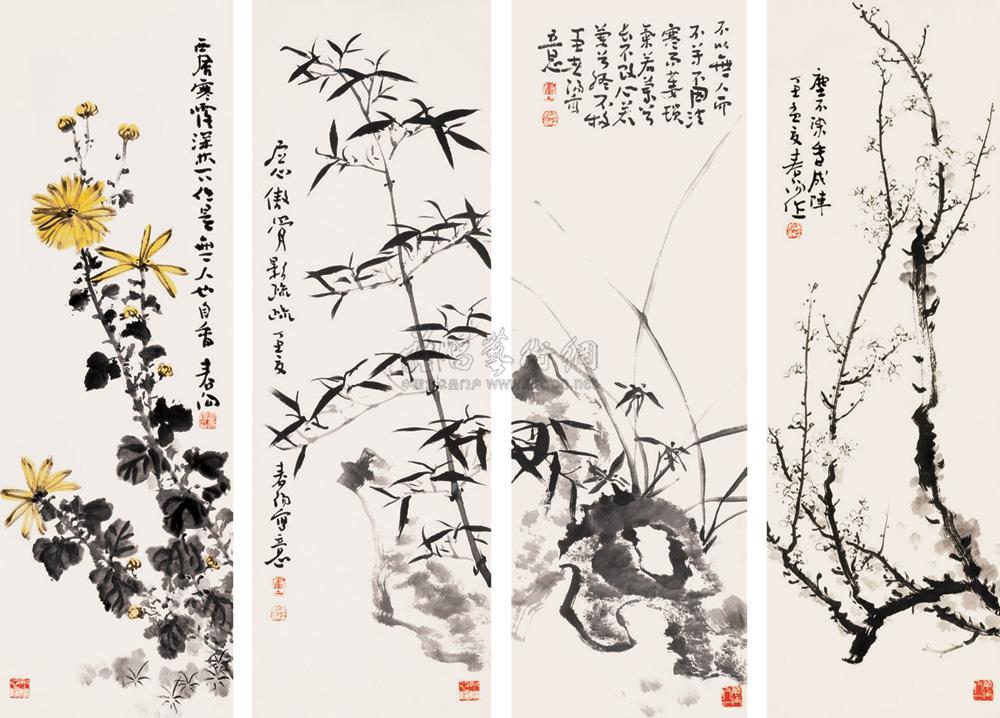 0086 梅兰竹菊 四屏