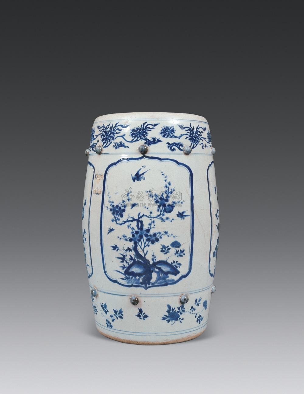 青花开光四季花卉纹鼓凳】拍卖品_图片_价格_鉴赏_清代青花瓷器_雅昌