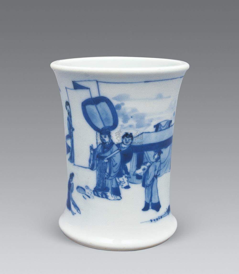【清康熙 青花人物小笔筒】拍卖品_图片_价格_鉴赏_清代青花瓷器_雅昌