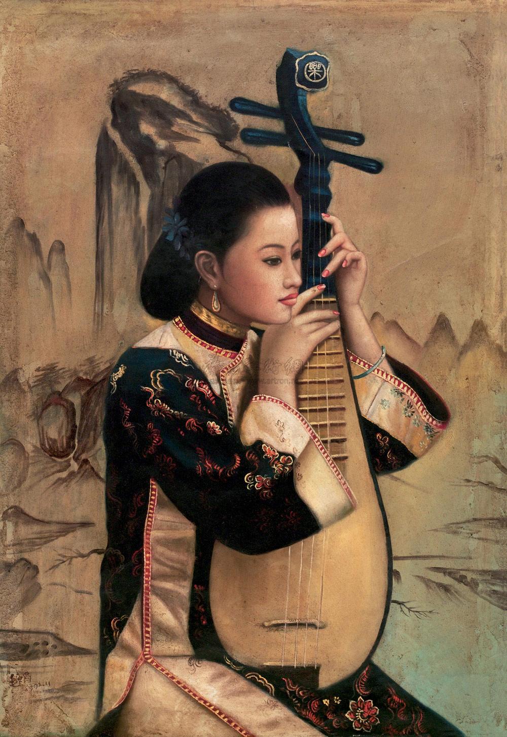 犹抱琵琶半遮面 布面油画】拍卖品_图片_价格_鉴赏_油画_雅昌艺术品