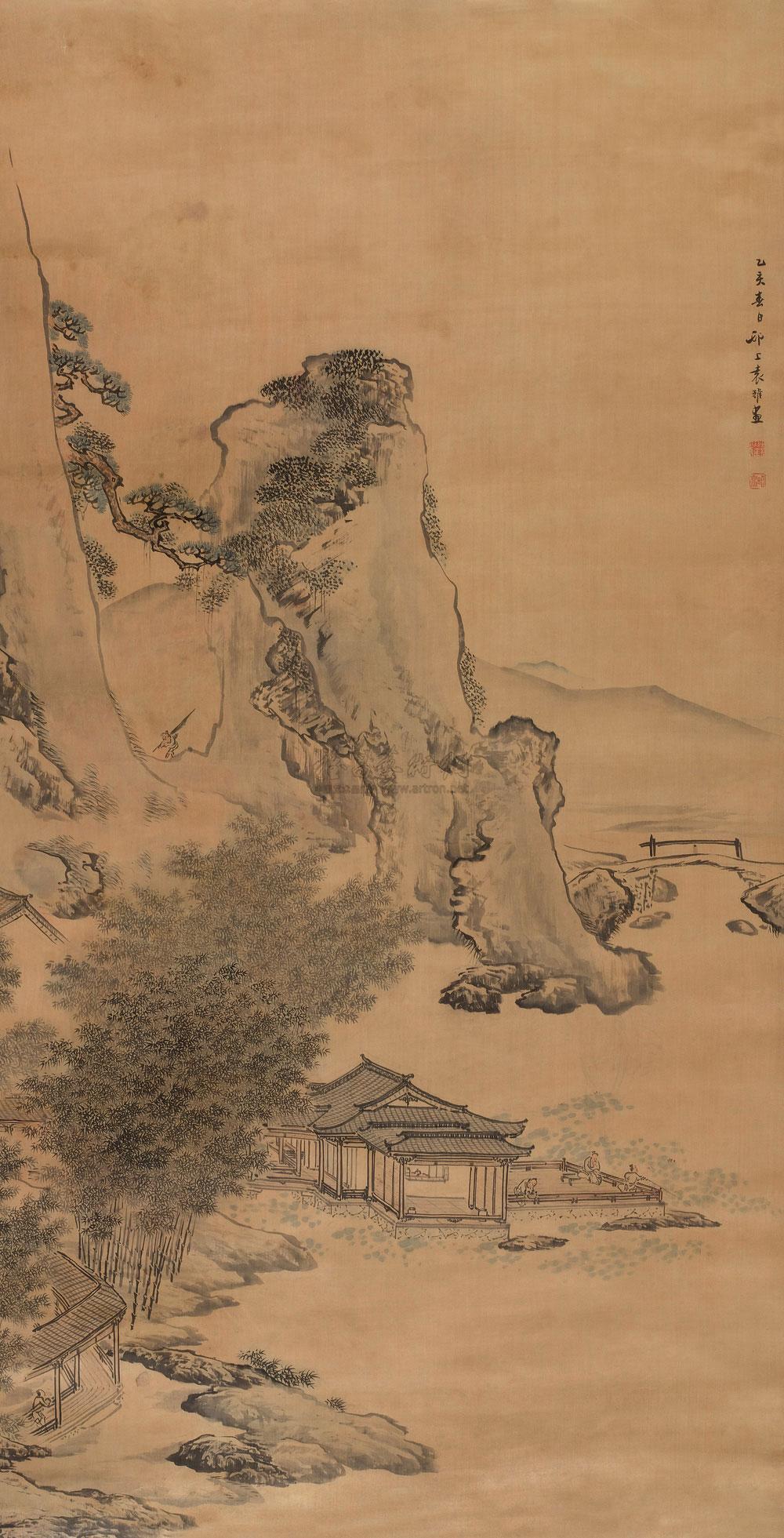 1045 1755年作 荷亭消夏 立轴 绫本设色