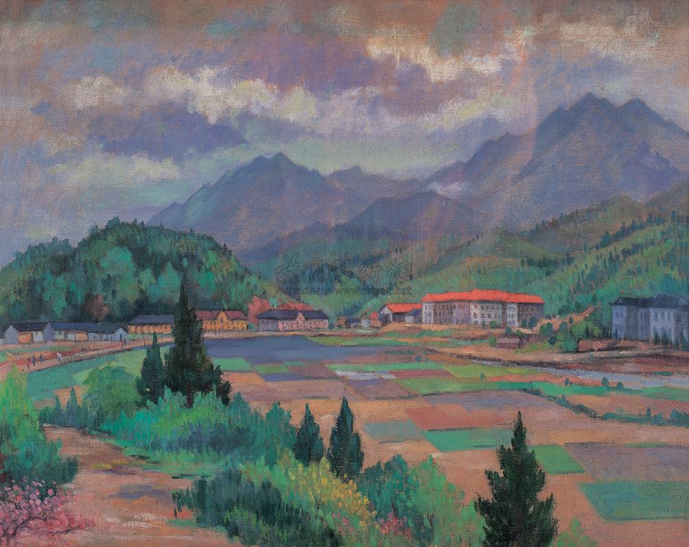 0012 山间田野 油彩 画布